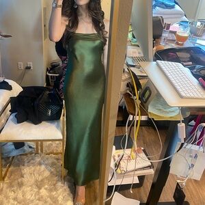 Olive Green Strapless Satin Slip Dress in Dark Green from Runaway the Label